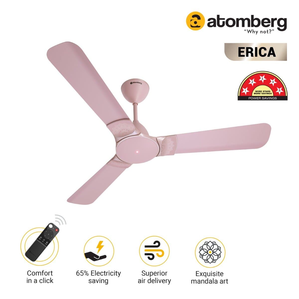 ATOMBERG CEILING FAN ERICA LOTUS PINK